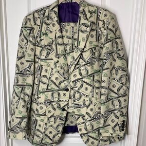 Stylish OPPO Suits Money 100 bill cash Print Blazer jacket pants set L/XL